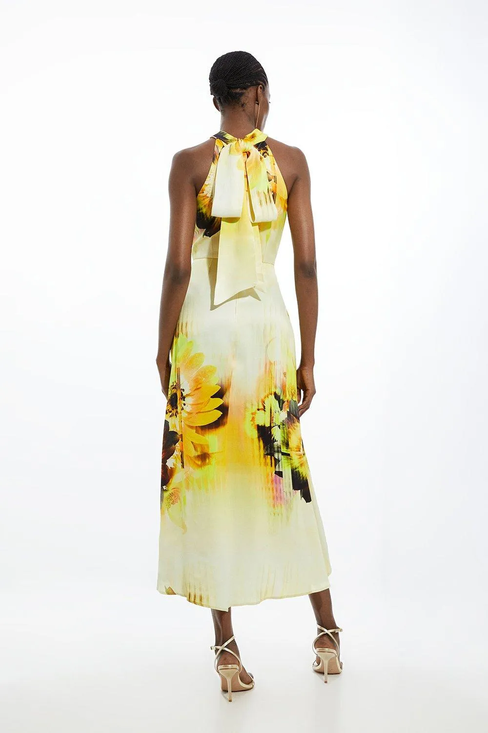 Viscose Satin Tie Dye Floral Halter Midi Dress BKK17720