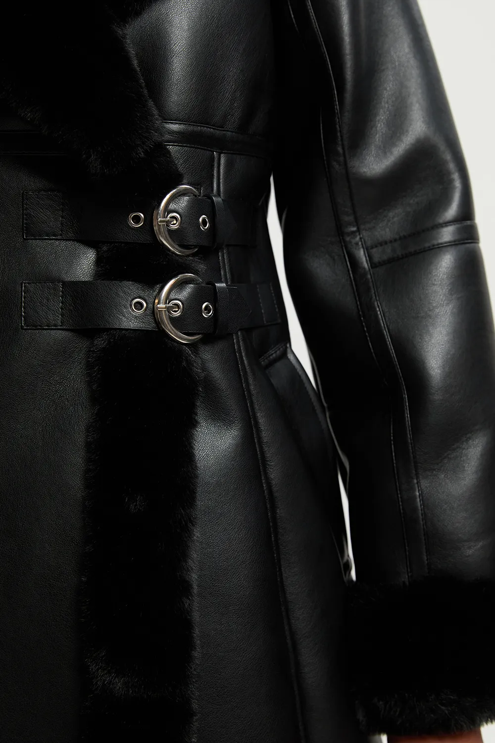 Faux Shearling Oversize Collar Buckle Midi Coat BKK24802 3 Faux Shearling Oversize Collar Buckle Midi Coat BKK24802