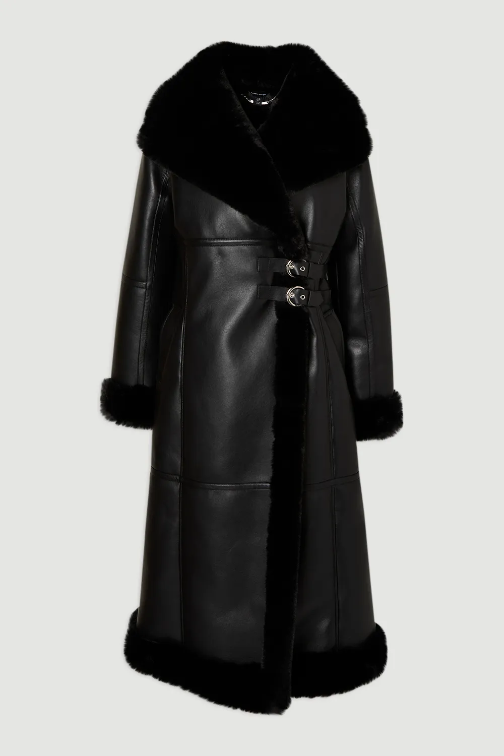 Faux Shearling Oversize Collar Buckle Midi Coat BKK24802 4 Faux Shearling Oversize Collar Buckle Midi Coat BKK24802