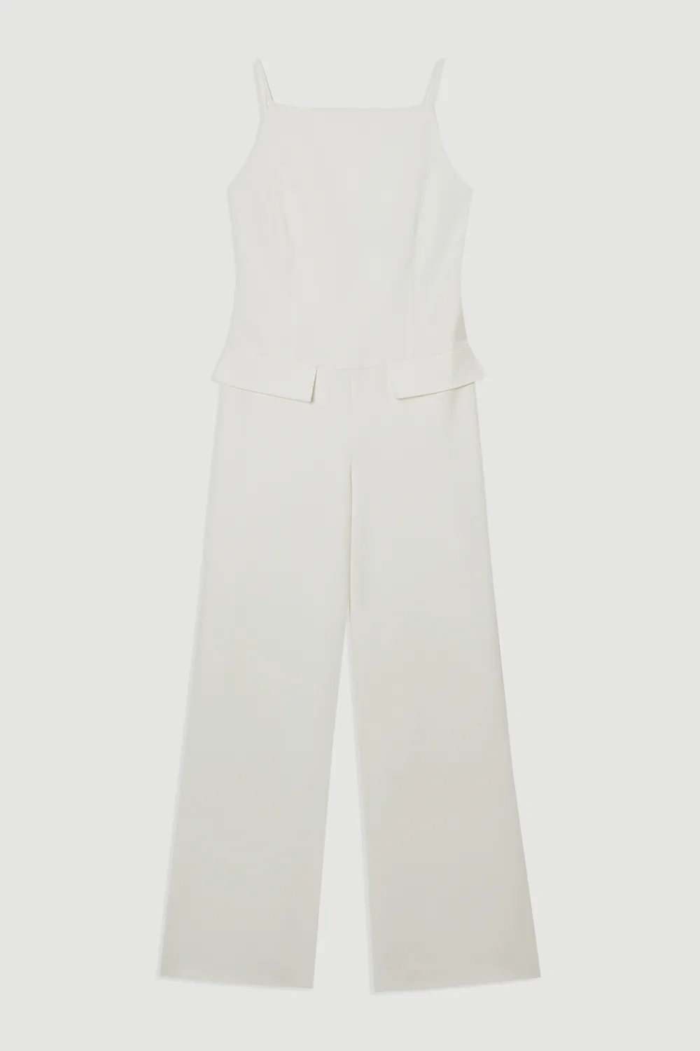 Compact Stretch Stab Stitch Square Neck Tailored Wide Leg Jumpsuit BKK24826