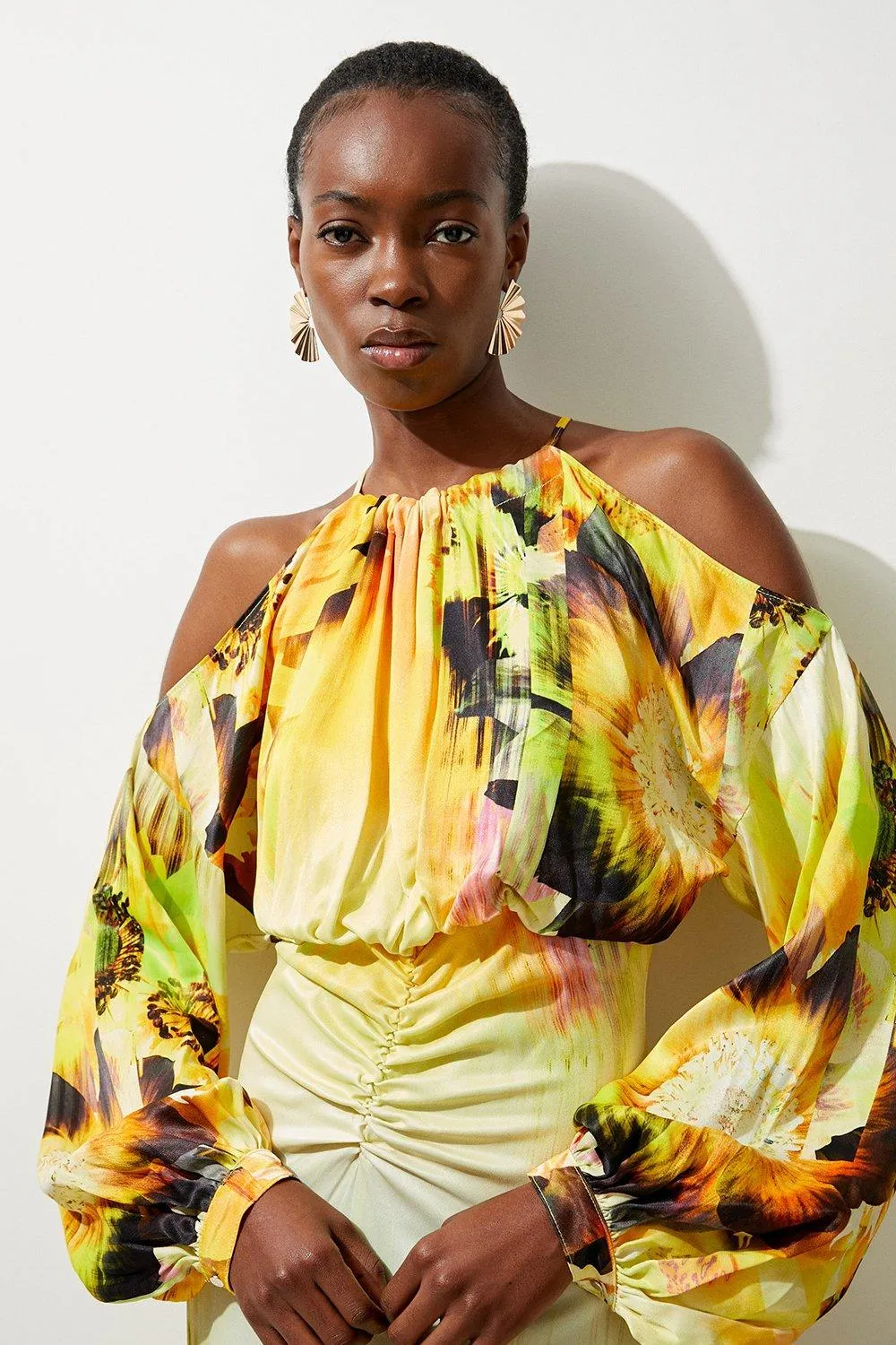 Viscose Satin Tie Dye Floral Cold Shoulder Maxi Dress BKK17725 3 Viscose Satin Tie Dye Floral Cold Shoulder Maxi Dress BKK17725