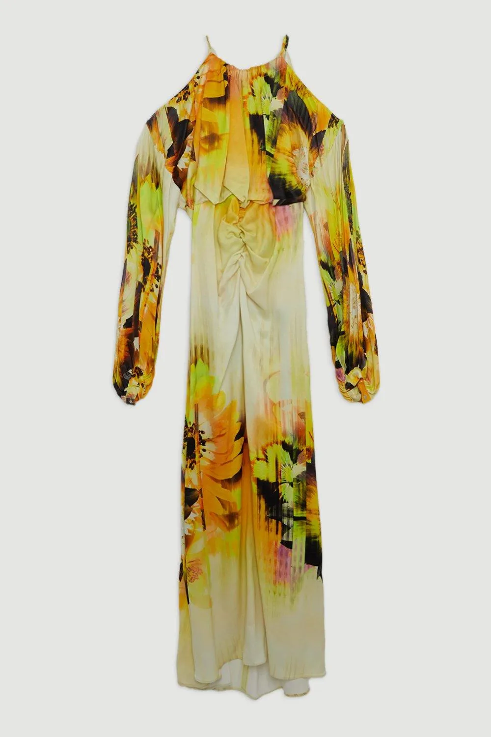 Viscose Satin Tie Dye Floral Cold Shoulder Maxi Dress BKK17725 4 Viscose Satin Tie Dye Floral Cold Shoulder Maxi Dress BKK17725