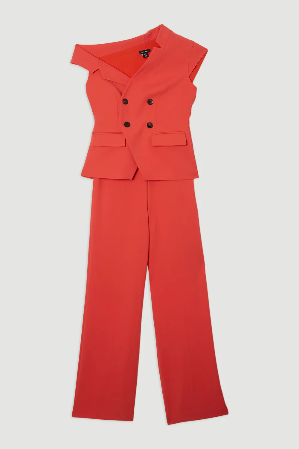Compact Stretch Asymmetric Collar Wide Leg Tailored Jumpsuit BKK24830 4 Compact Stretch Asymmetric Collar Wide Leg Tailored Jumpsuit BKK24830