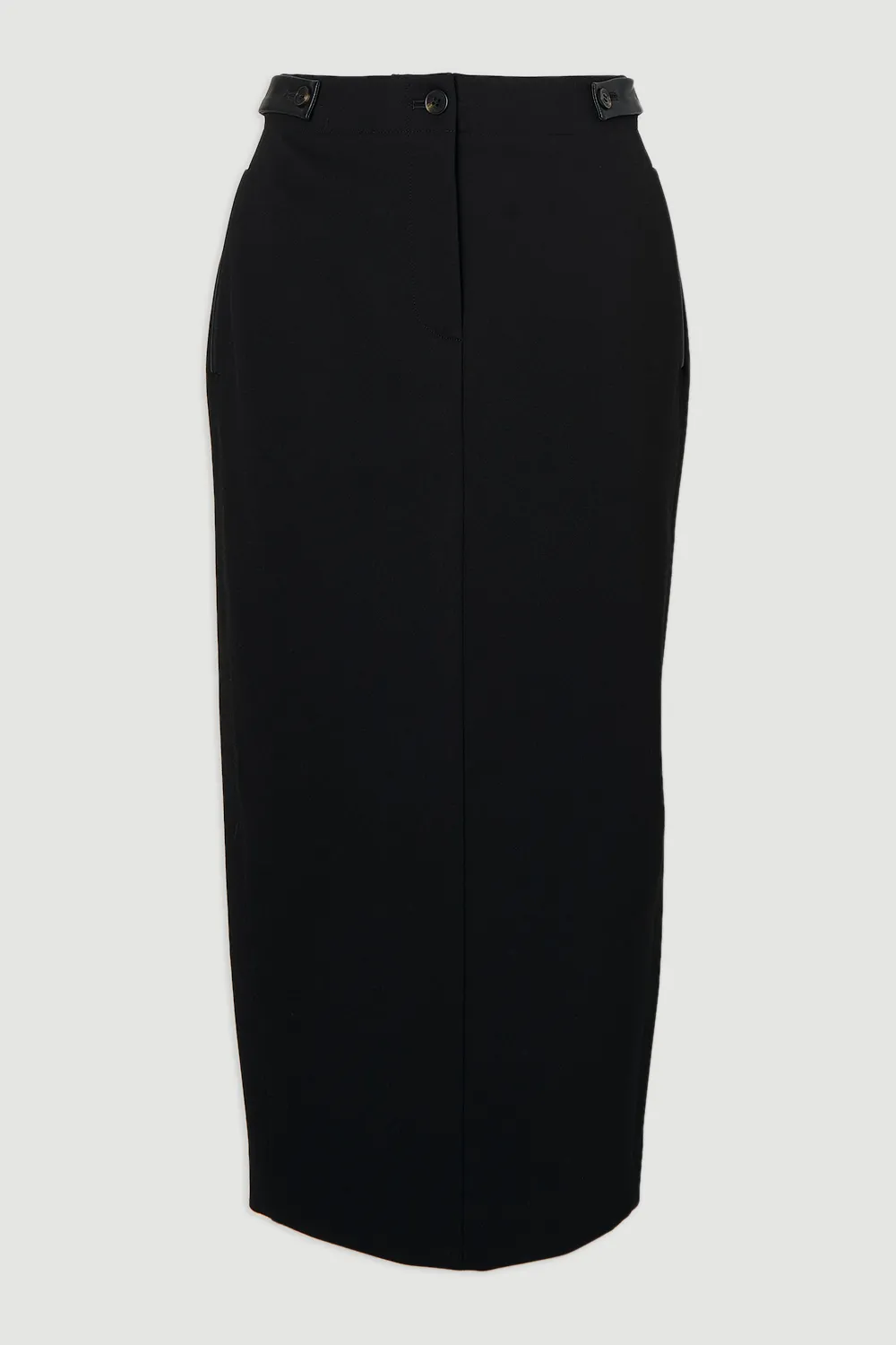 Ponte And Pu Mix Tab Detail Tailored Pencil Midi Skirt BKK24842