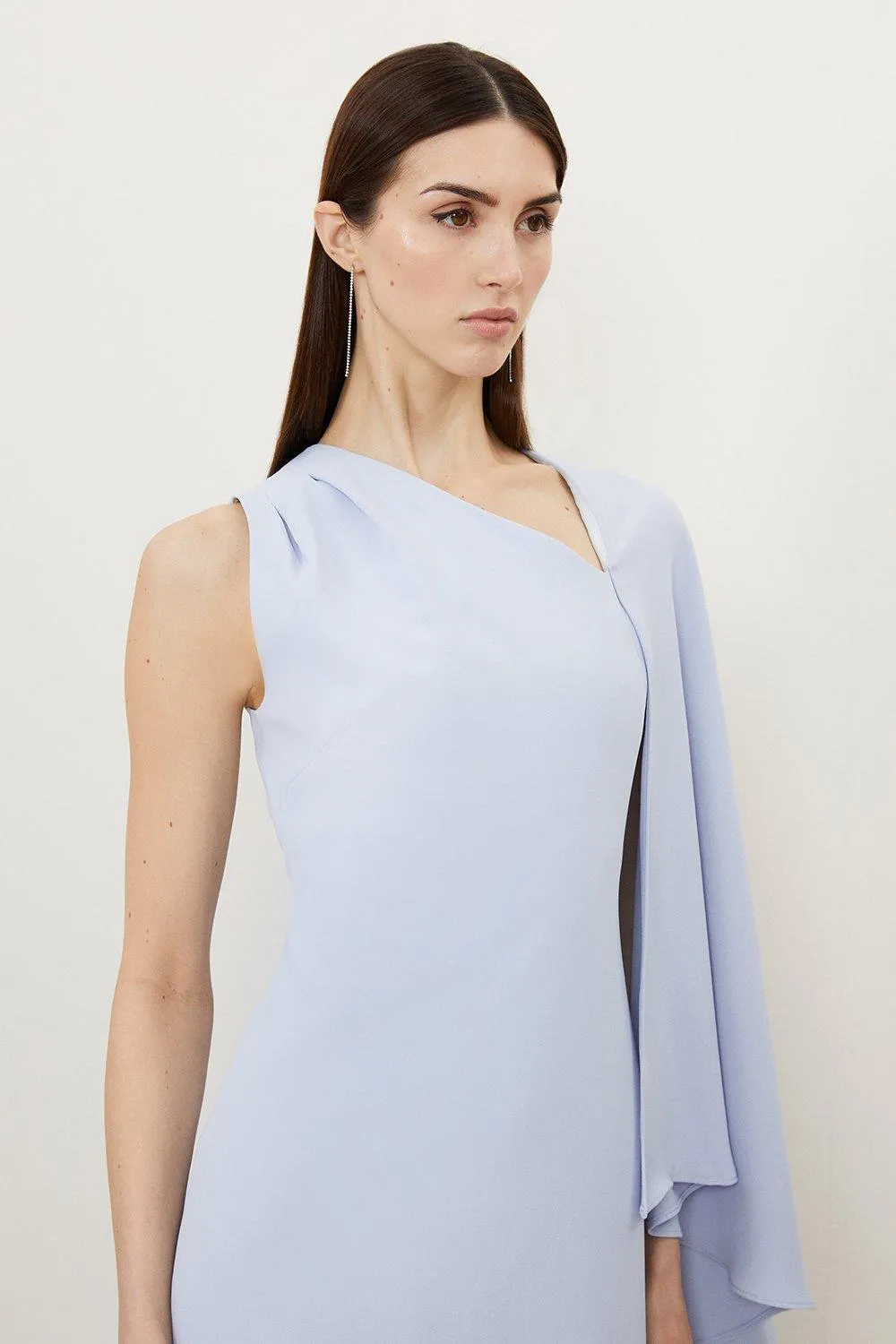 Petite Fluid Tailored Asymmetric One Shoulder Drape Dress BKK17841