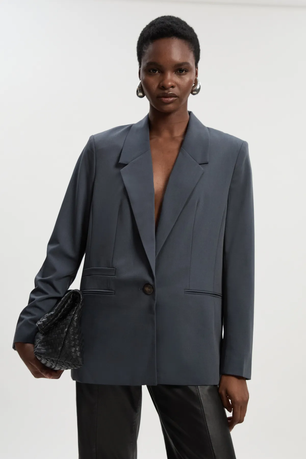 Tailored Twill Essential Single Breasted Oversized Blazer BKK24846