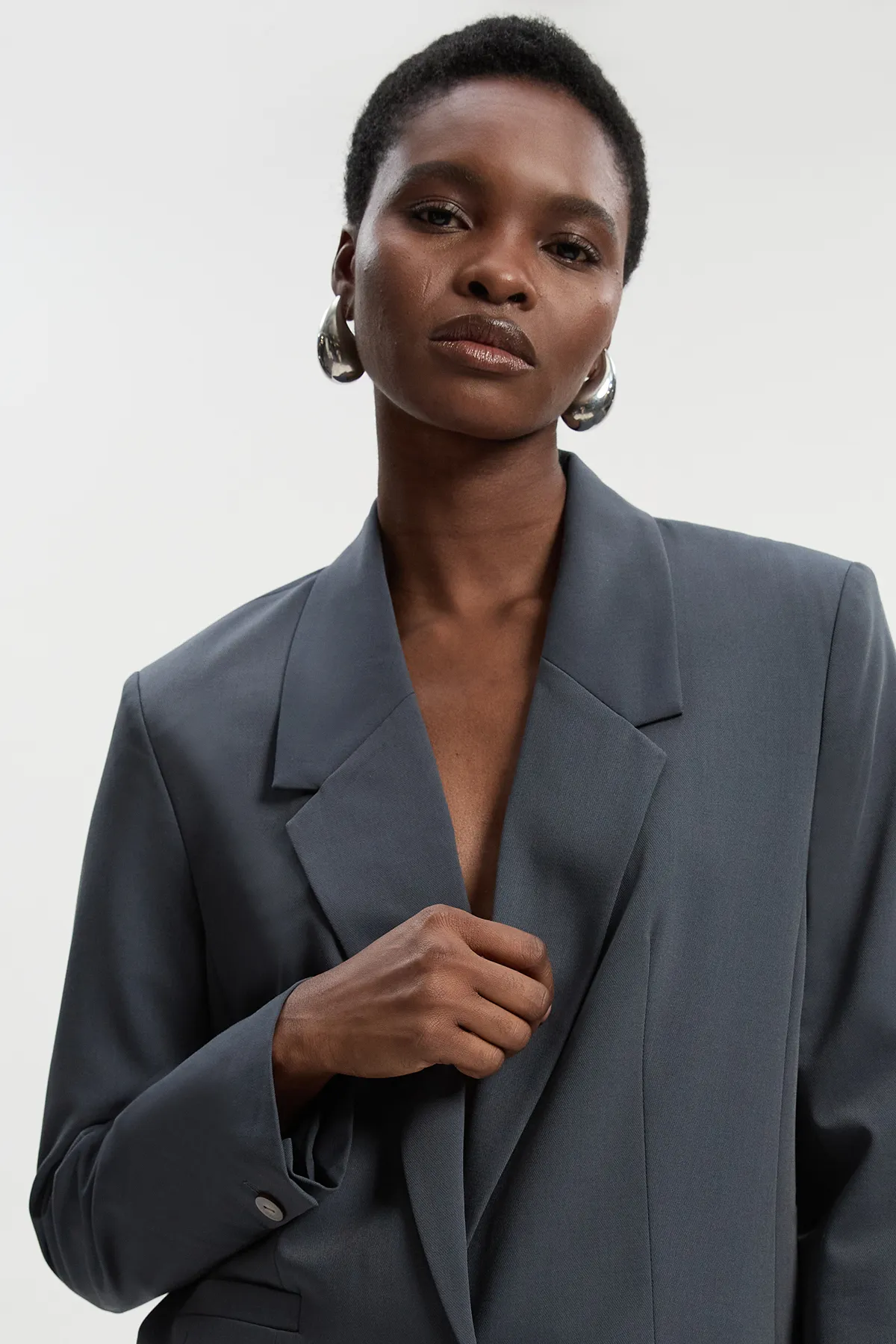 Tailored Twill Essential Single Breasted Oversized Blazer BKK24846