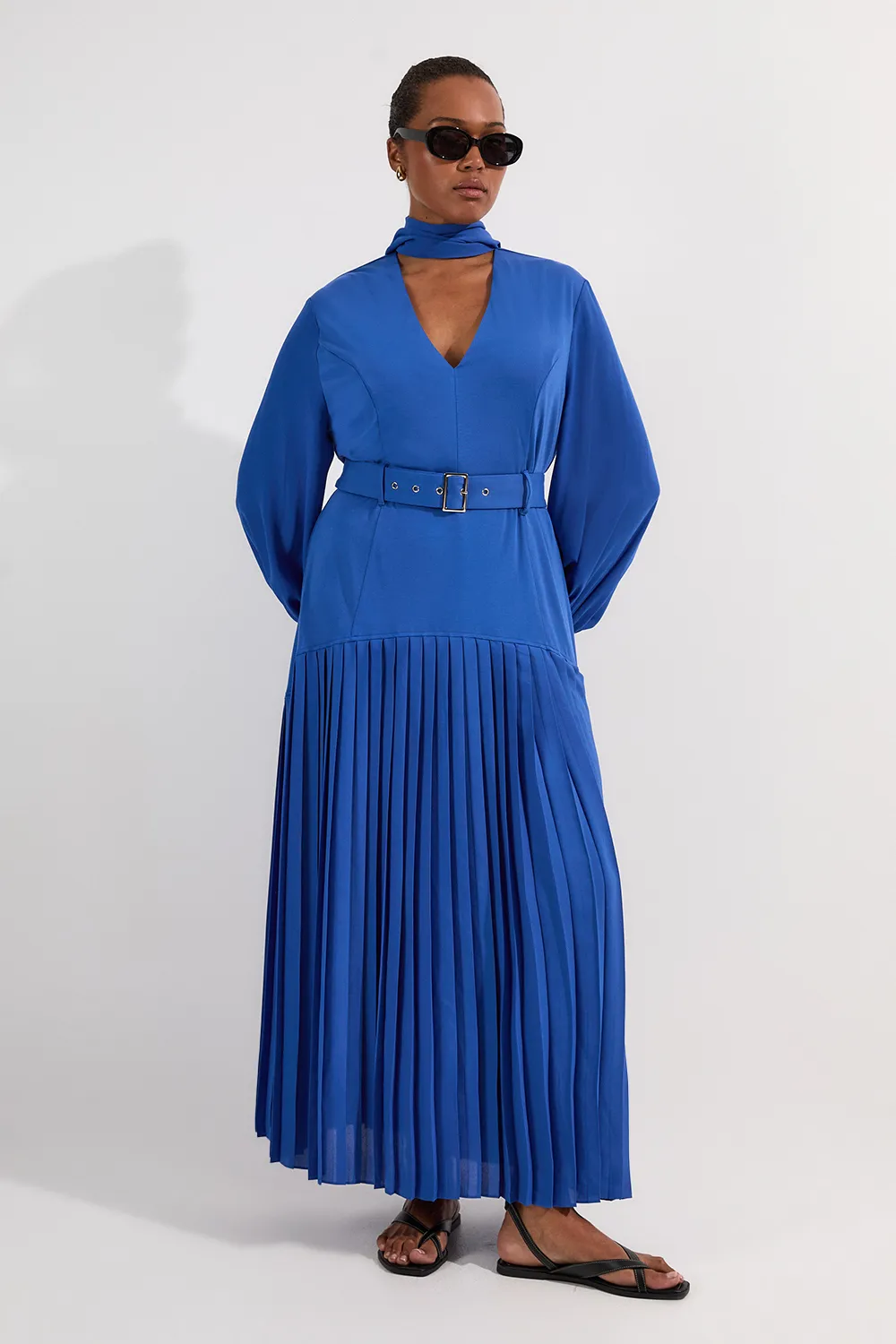 Plus Size Jersey Ponte Georgette Mix Midi Dress BKK24877