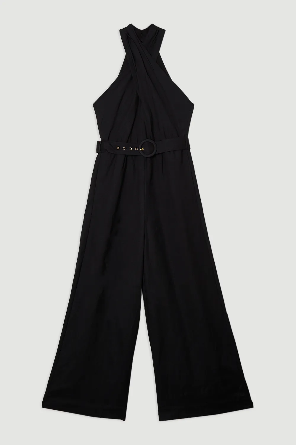 Linen Viscose Cross Front Woven Belted Jumpsuit BKK24951