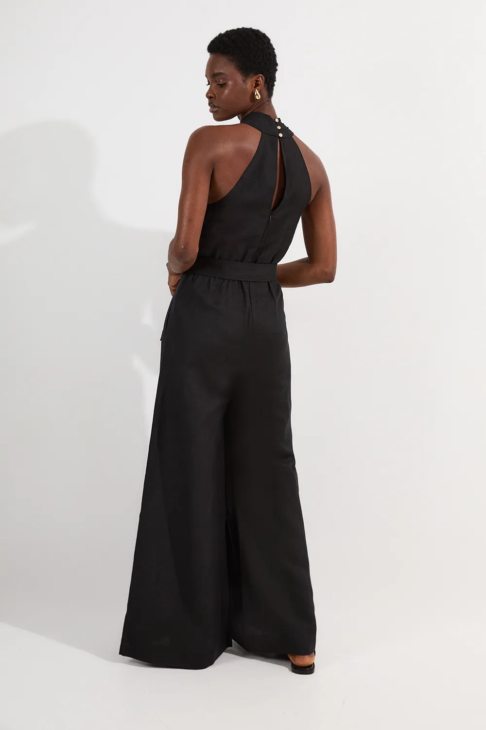 Linen Viscose Cross Front Woven Belted Jumpsuit BKK24951