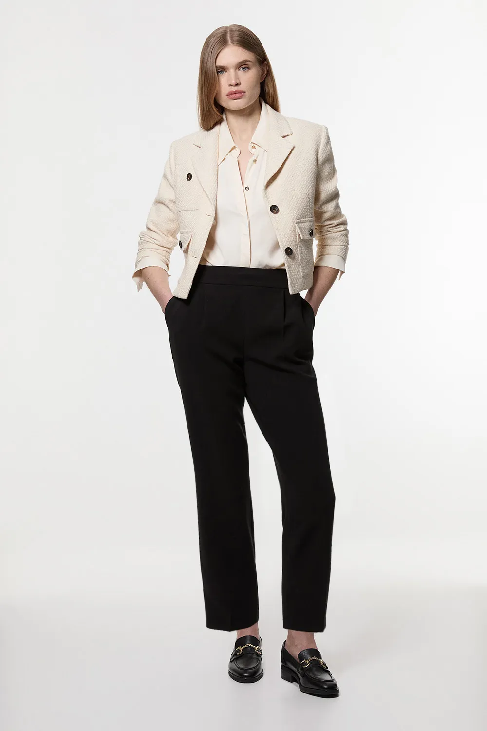 Compact Stretch Essential Tailored High Waist Slim Leg Pants BKK25033