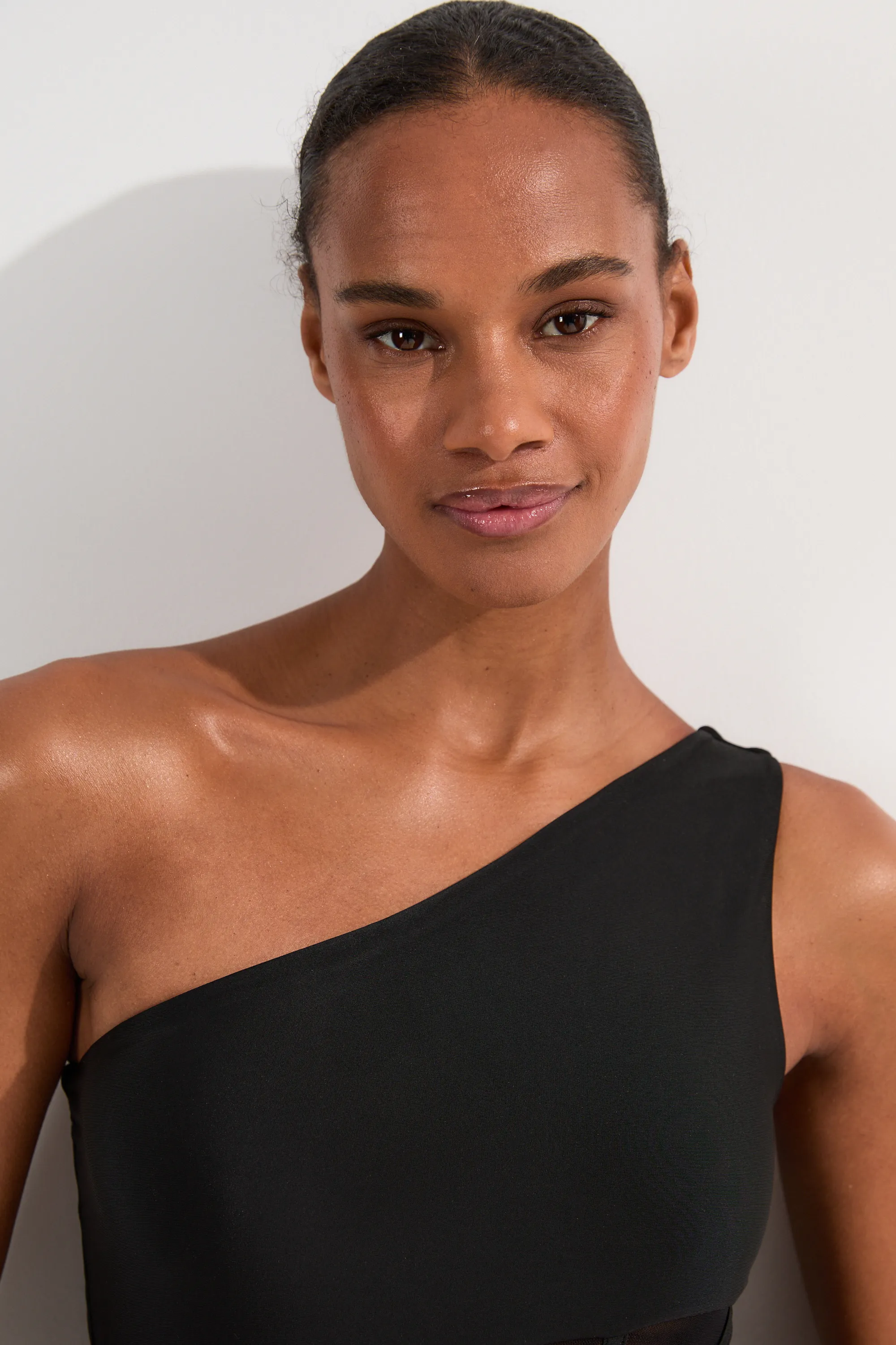 One Shoulder Ribbed Mesh Detail Swimsuit BKK25035