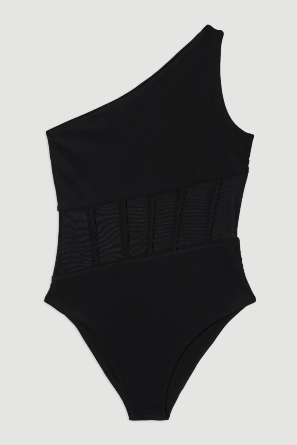 One Shoulder Ribbed Mesh Detail Swimsuit BKK25035 4 One Shoulder Ribbed Mesh Detail Swimsuit BKK25035