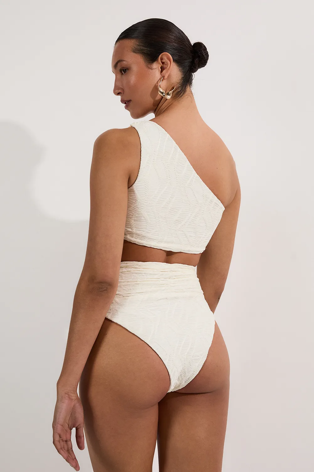Textured One Shoulder Cut Out Bikini Top BKK25049