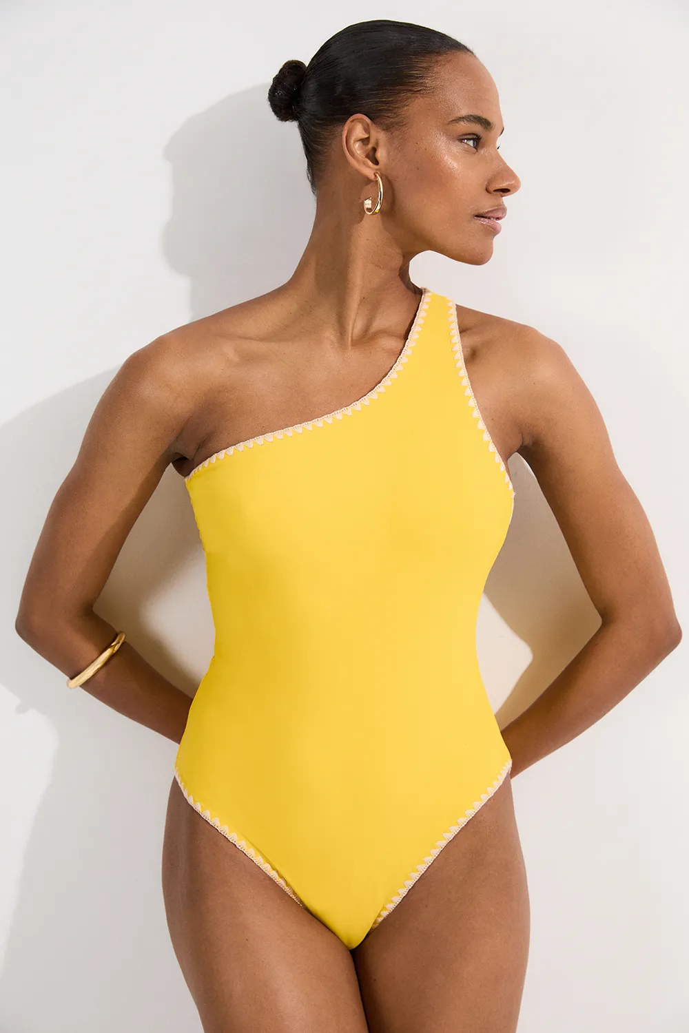 Stitch Detail One Shoulder Cut Out Swimsuit BKK25061