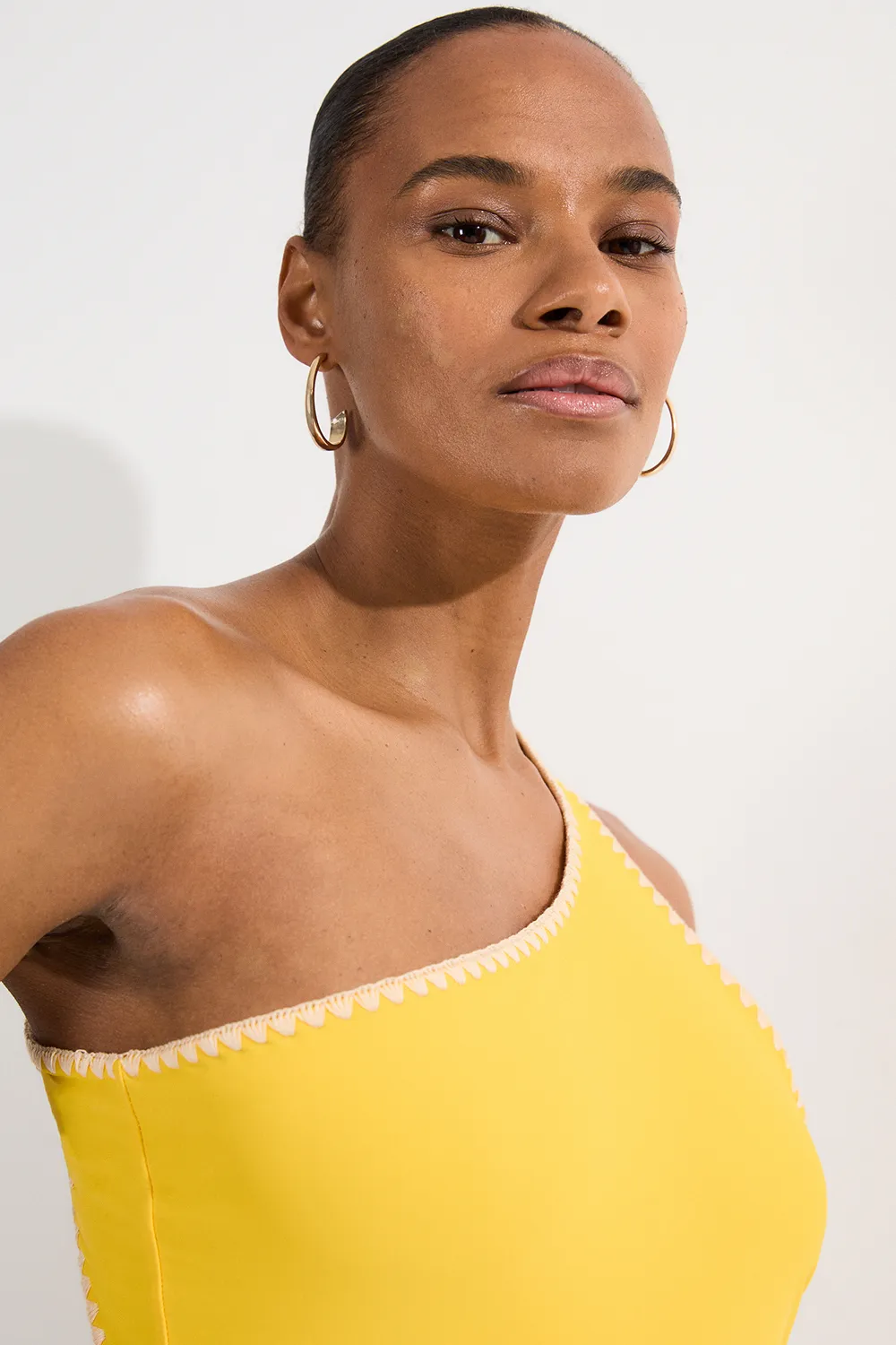 Stitch Detail One Shoulder Cut Out Swimsuit BKK25061