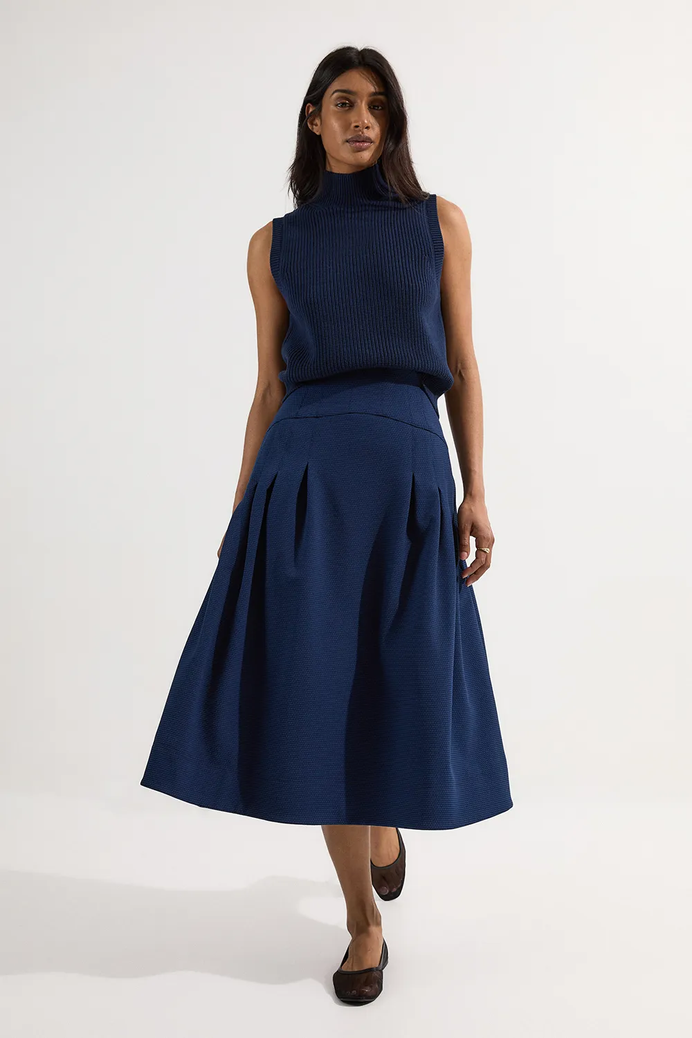Tailored Textured Full Midi Skirt BKK25069