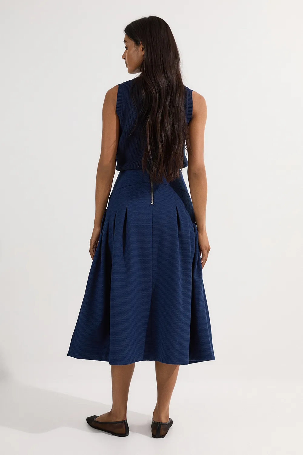 Tailored Textured Full Midi Skirt BKK25069