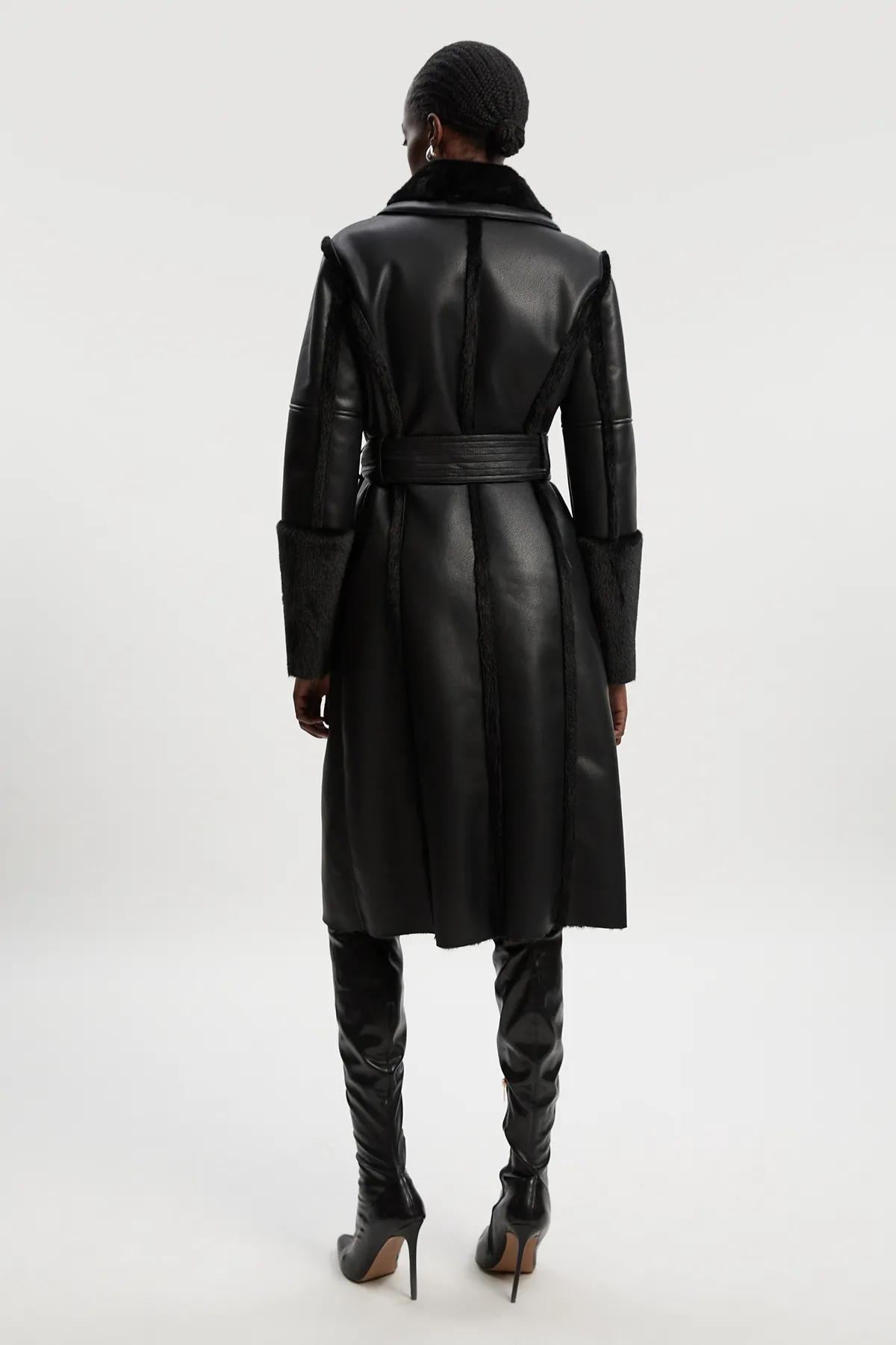 Faux Fur Buckle Detail Belted Biker Midi Coat BKK25096 5 Faux Fur Buckle Detail Belted Biker Midi Coat BKK25096