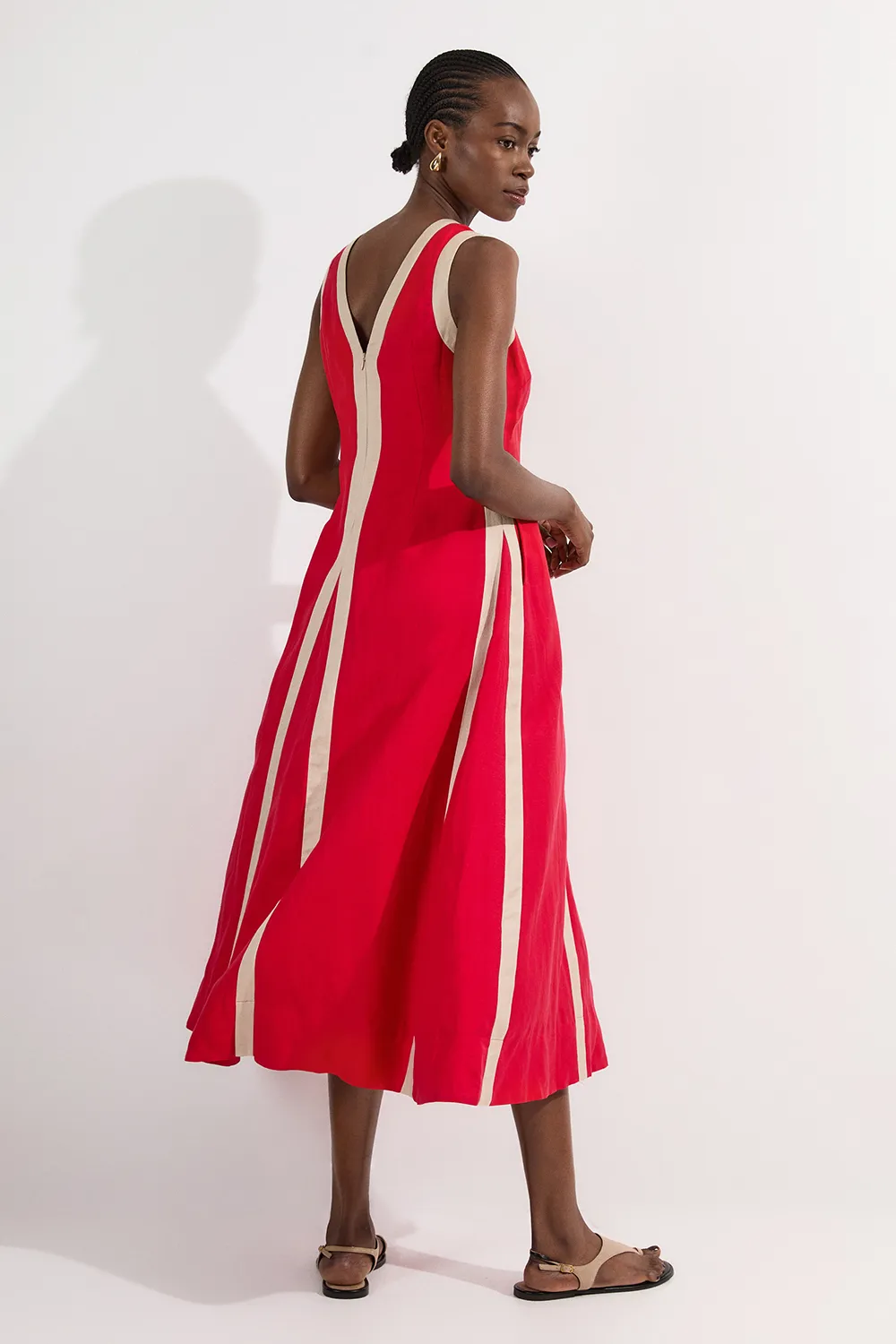 Contrast Linen Plunge Neck Woven Maxi Dress BKK25105 5 Contrast Linen Plunge Neck Woven Maxi Dress BKK25105