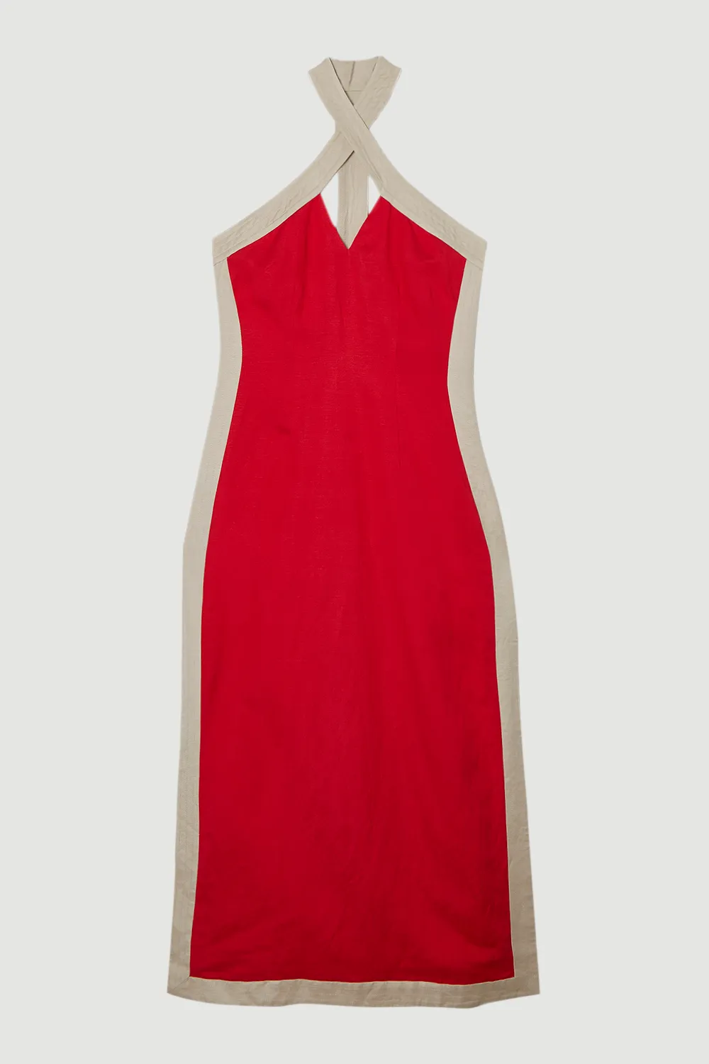 Linen Viscose Colour Block Halter Neck Woven Maxi Dress BKK25106 4 Linen Viscose Colour Block Halter Neck Woven Maxi Dress BKK25106