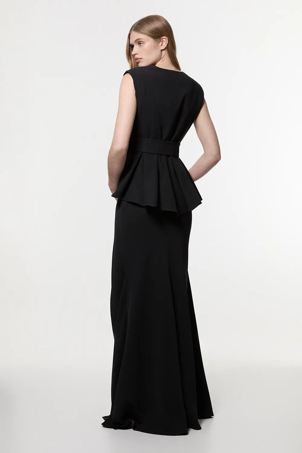 Soft Tailored Belted Peplum Tailored Maxi Dress BKK25120 5 Soft Tailored Belted Peplum Tailored Maxi Dress BKK25120