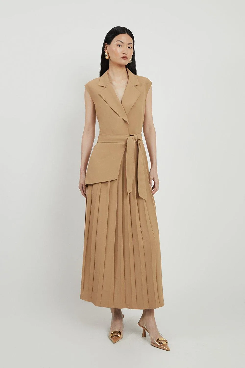 Tall Military Pleat Sleeveless Midi Dress BKK17868