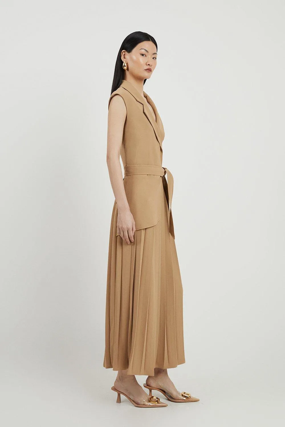 Tall Military Pleat Sleeveless Midi Dress BKK17868