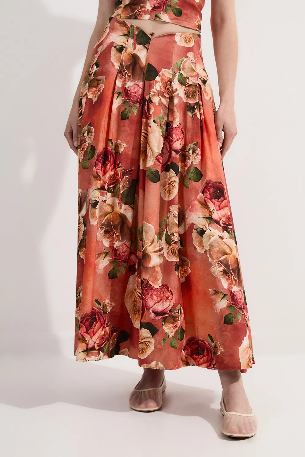 Floral Viscose Linen High Waisted Woven Maxi Skirt BKK25133