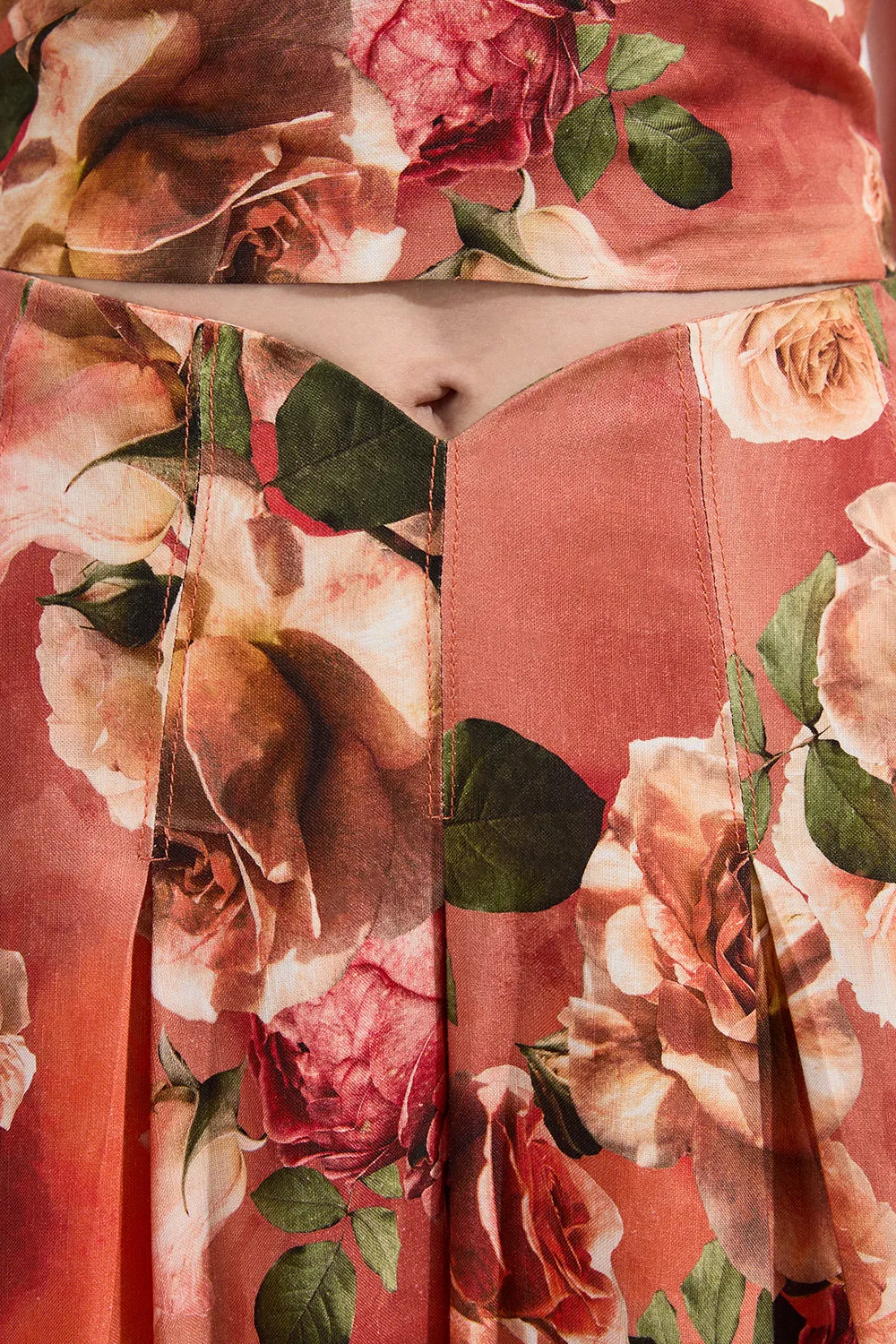 Floral Viscose Linen High Waisted Woven Maxi Skirt BKK25133