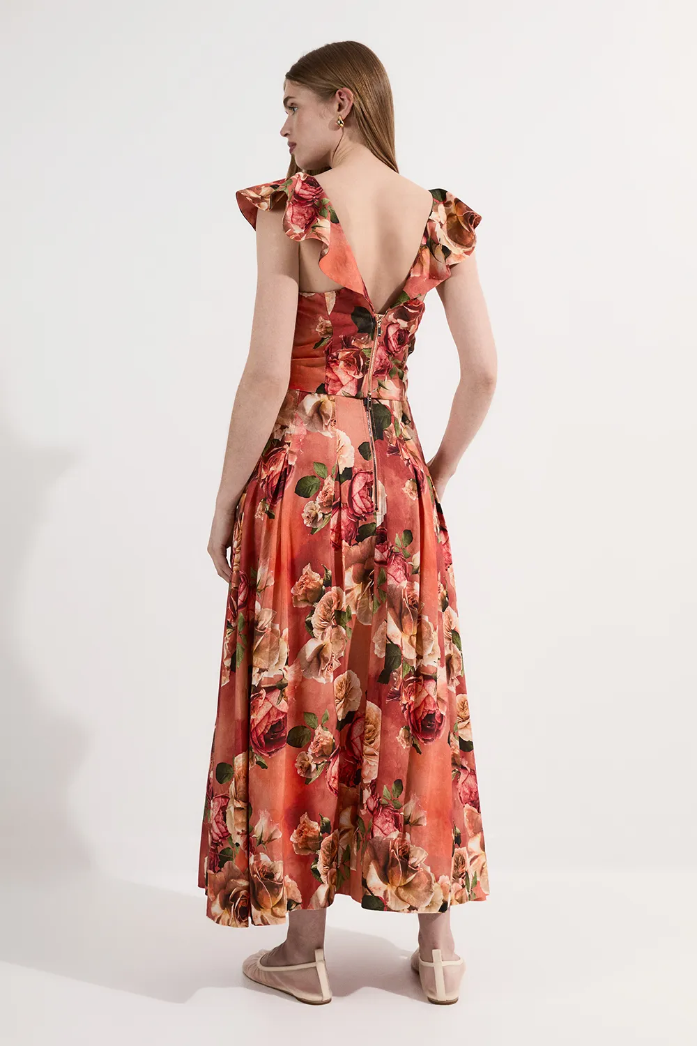 Floral Viscose Linen High Waisted Woven Maxi Skirt BKK25133