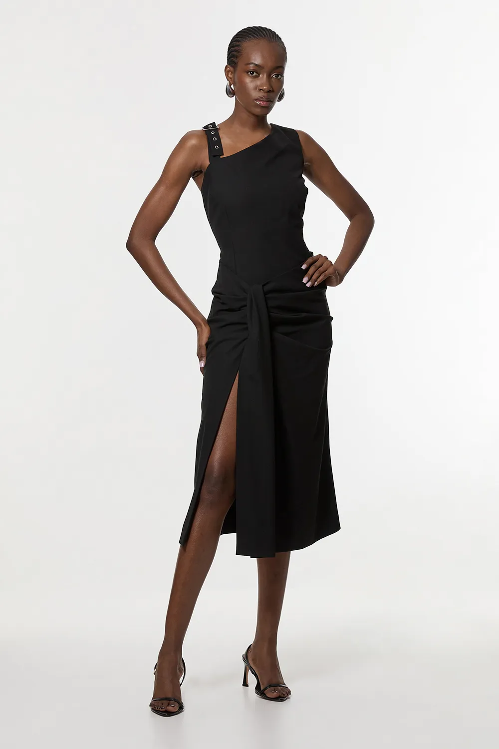 Tailored Asymmetric Neck Strappy Detail Dress BKK25195