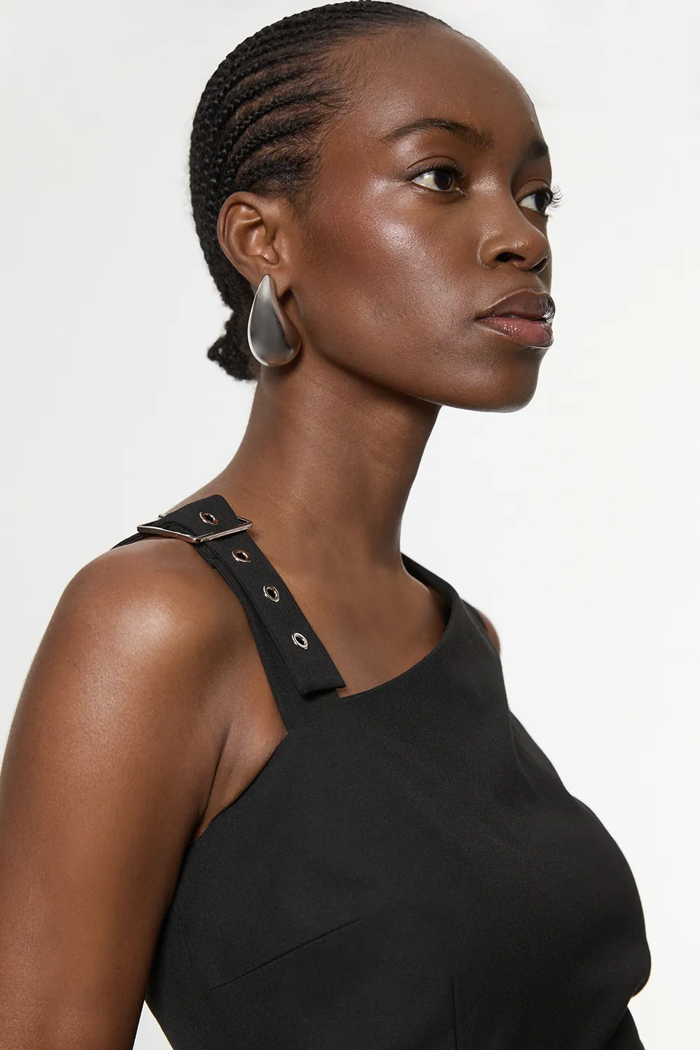 Tailored Asymmetric Neck Strappy Detail Dress BKK25195