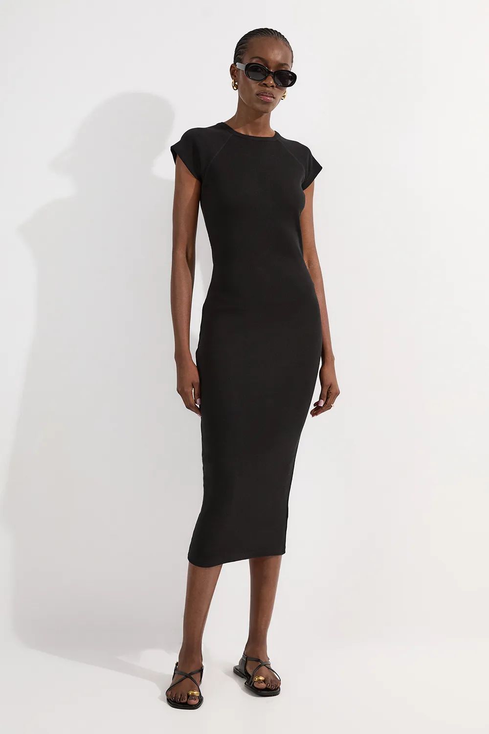 Petite Compact Jersey Rib Cap Sleeve Maxi Dress BKK25216