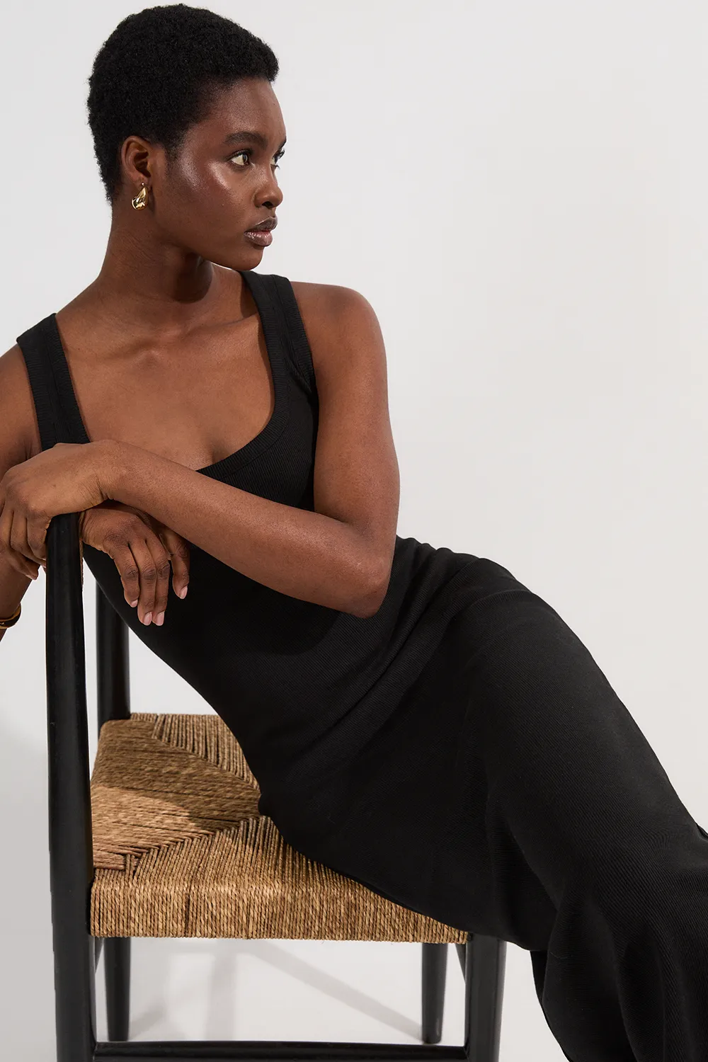 Petite Compact Jersey Rib Racer Maxi Dress BKK25219