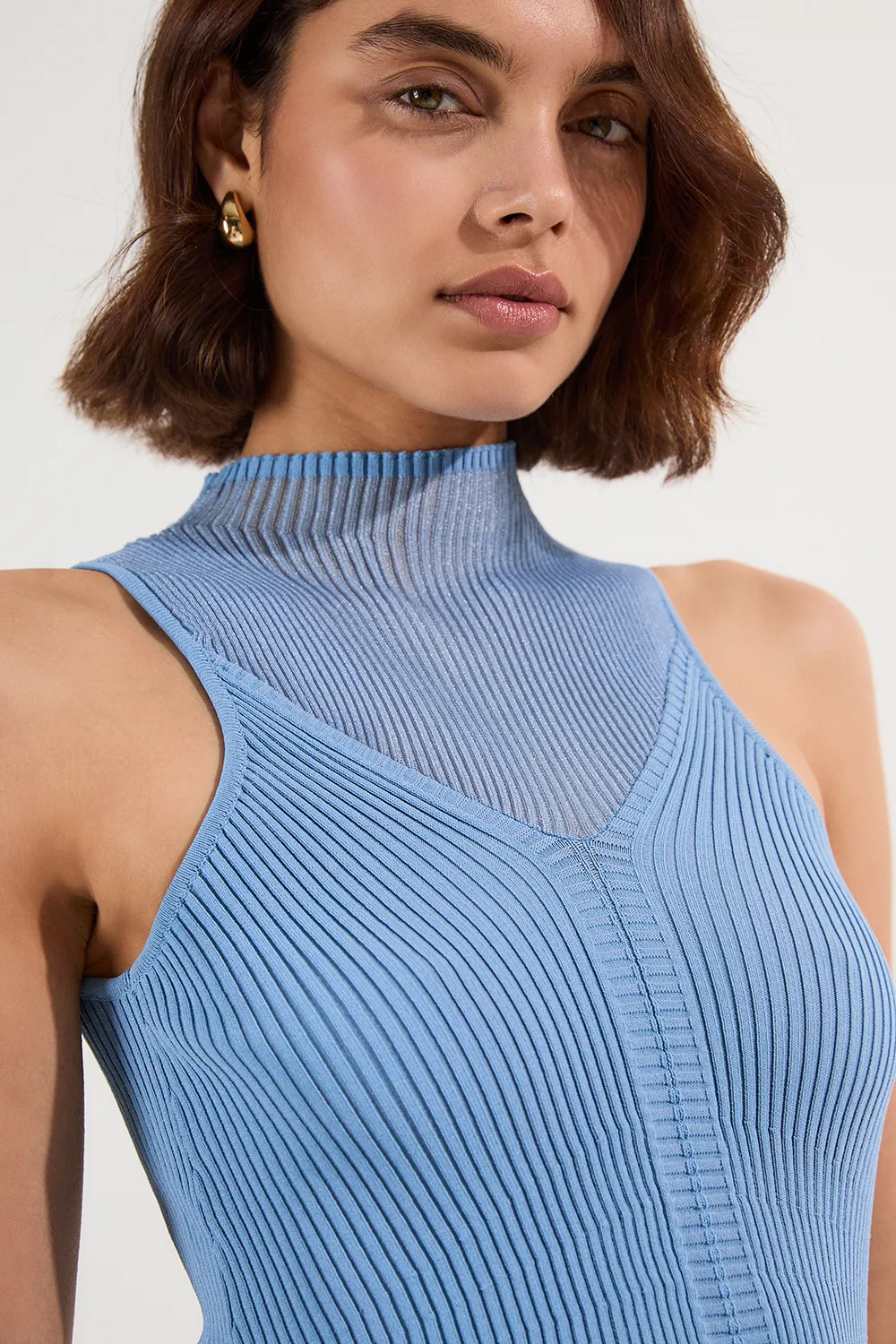 Sheer Neck Knitted Sleeveless Top BKK25233