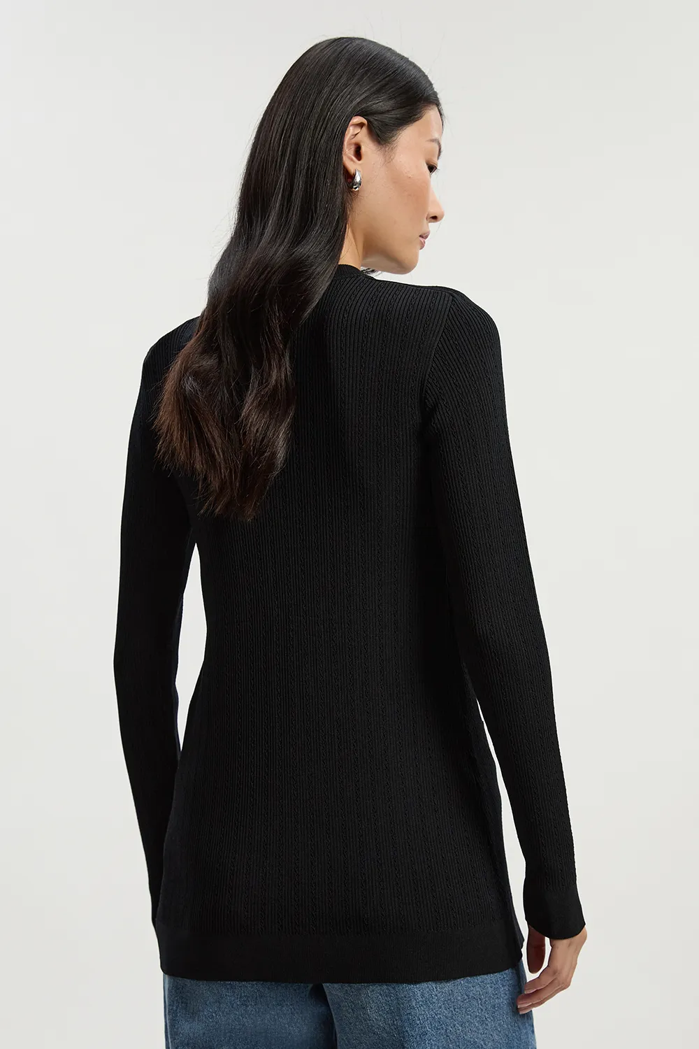 Dome Button Longline Knitted Cardi BKK25237