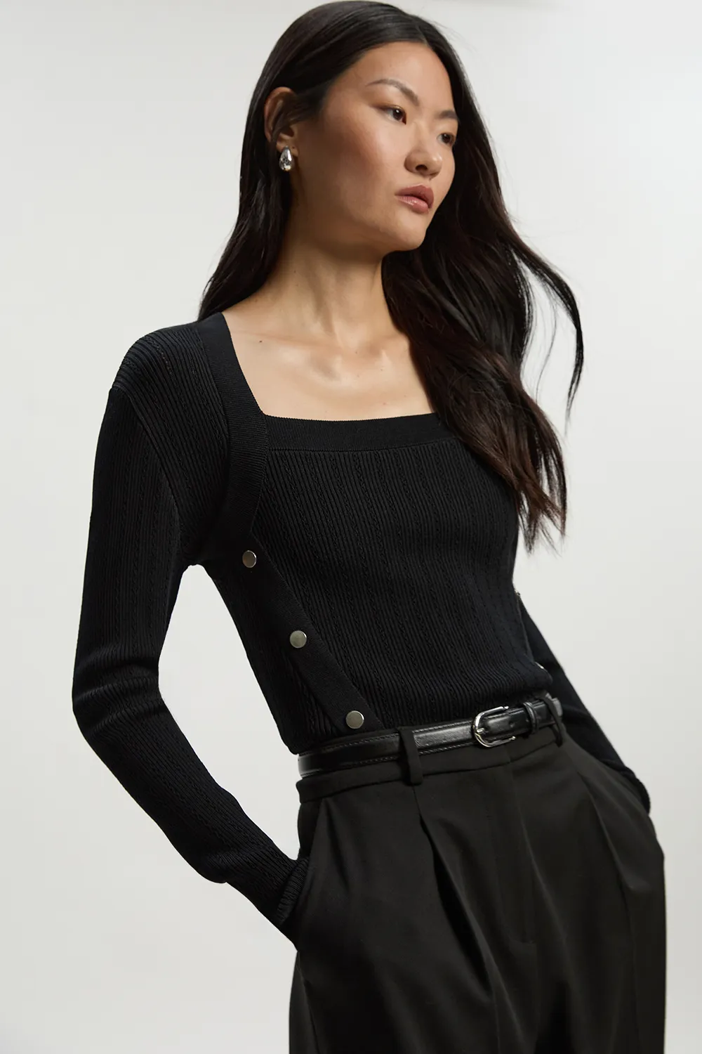 Dome Button Detail Knitted Top BKK25239