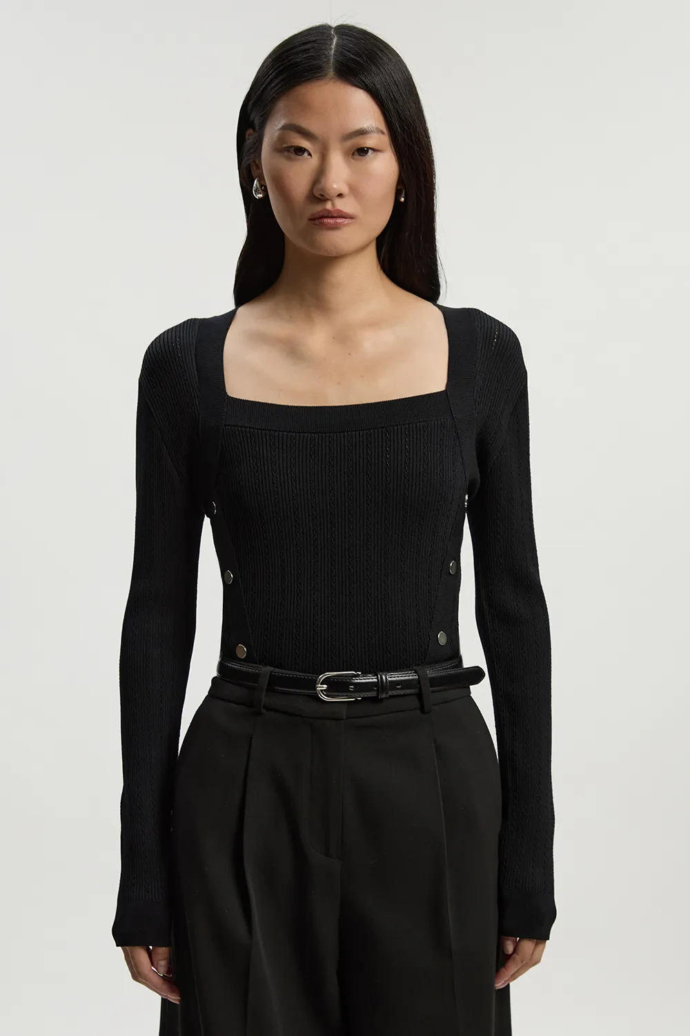 Dome Button Detail Knitted Top BKK25239