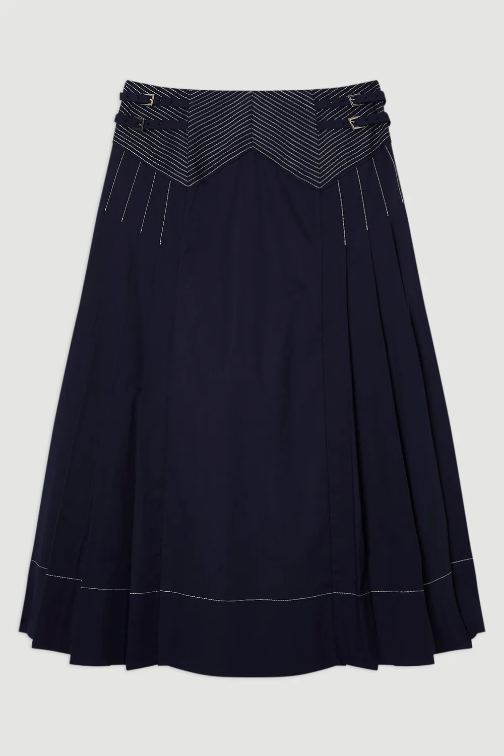 Cotton Poplin Top Stitch Detail Woven Pleat Skirt BKK25284