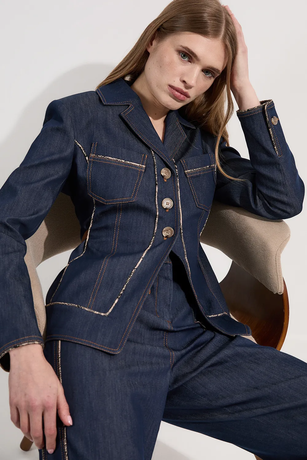 Archive Collection - Tailored Denim Belted Single Breasted Blazer BKK25289