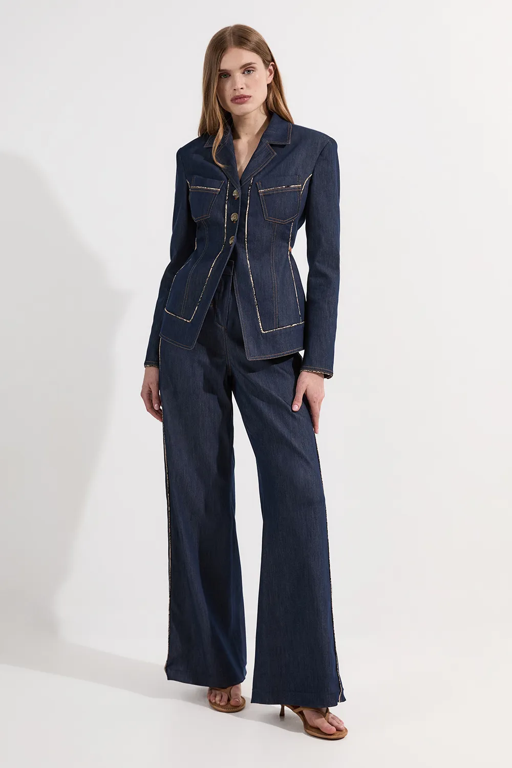 Archive Collection - Tailored Denim Belted Single Breasted Blazer BKK25289