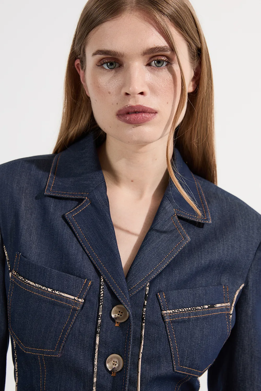 Archive Collection - Tailored Denim Belted Single Breasted Blazer BKK25289 3 Archive Collection - Tailored Denim Belted Single Breasted Blazer BKK25289