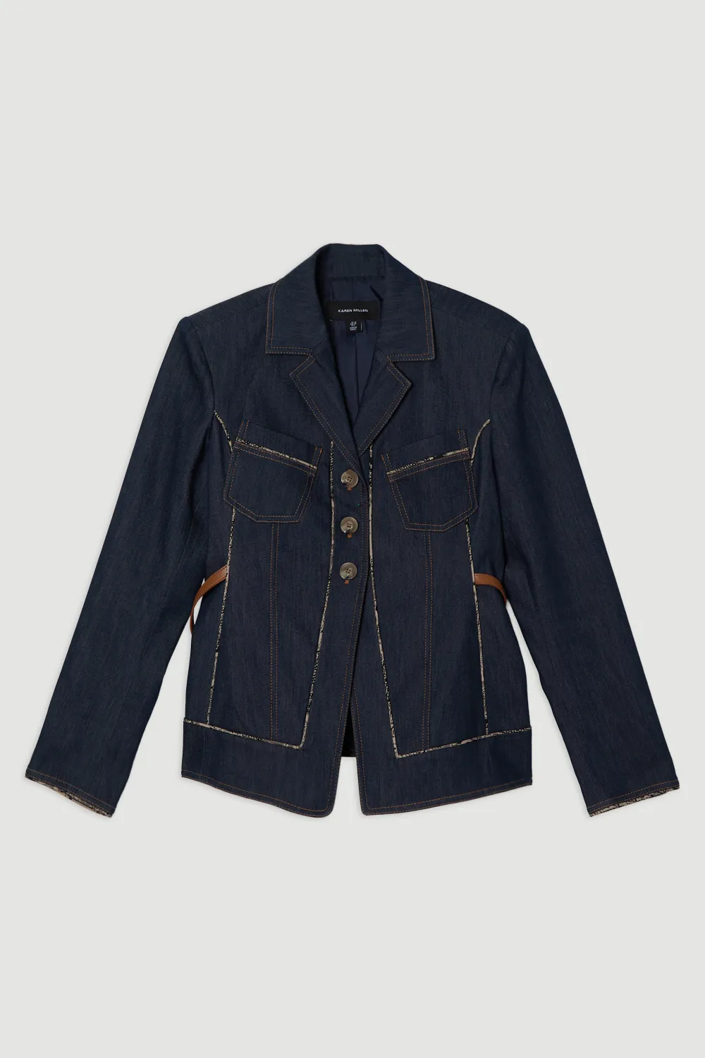 Archive Collection - Tailored Denim Belted Single Breasted Blazer BKK25289 4 Archive Collection - Tailored Denim Belted Single Breasted Blazer BKK25289