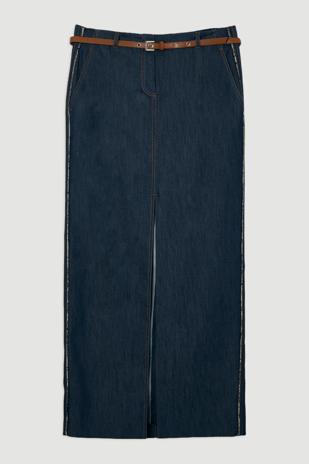 Archive Collection - Tailored Denim Belted Pocket Detail Maxi Skirt BKK25291