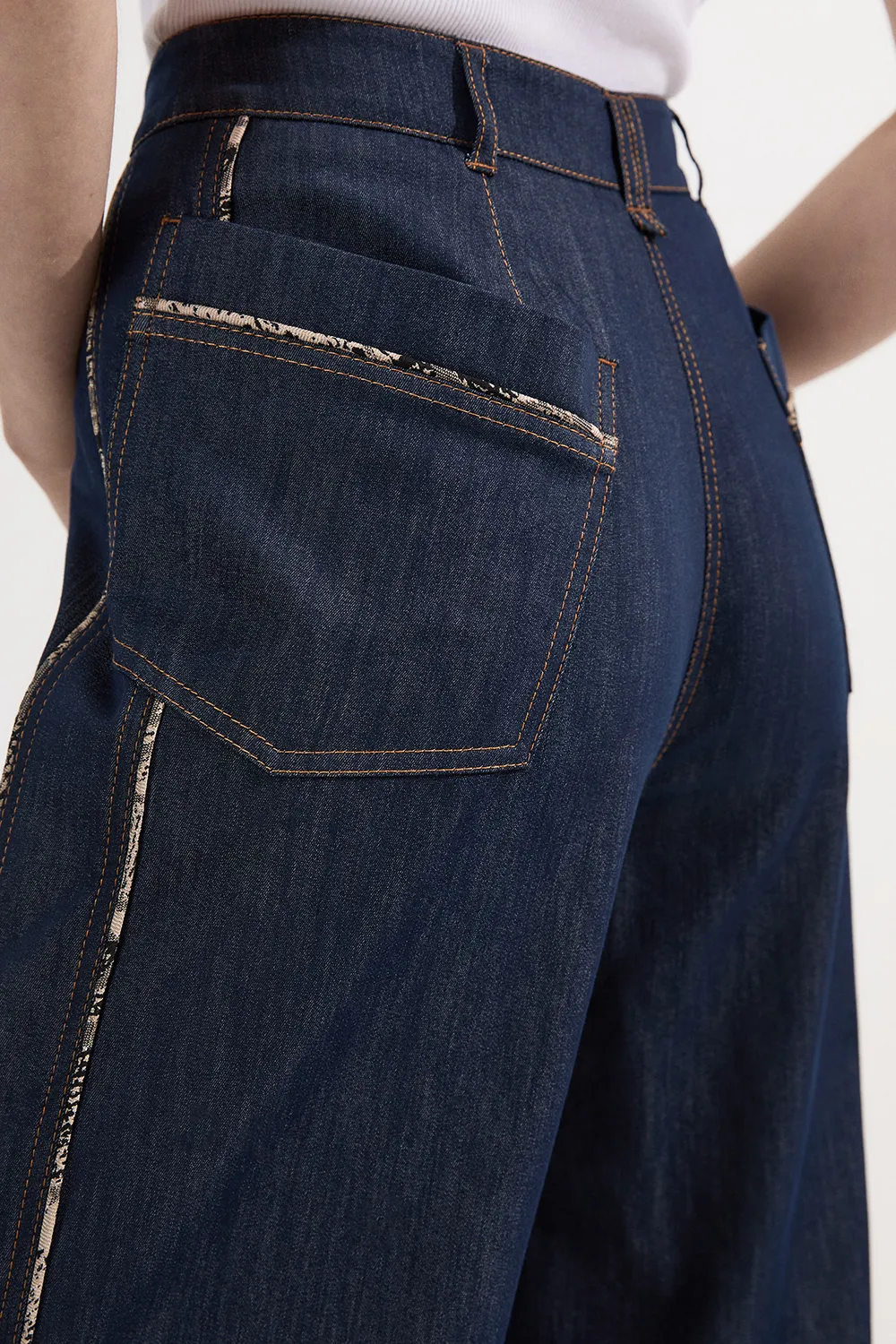 Archive Collection - Tailored Denim Belted Pocket Detail Wide Leg Pants BKK25292