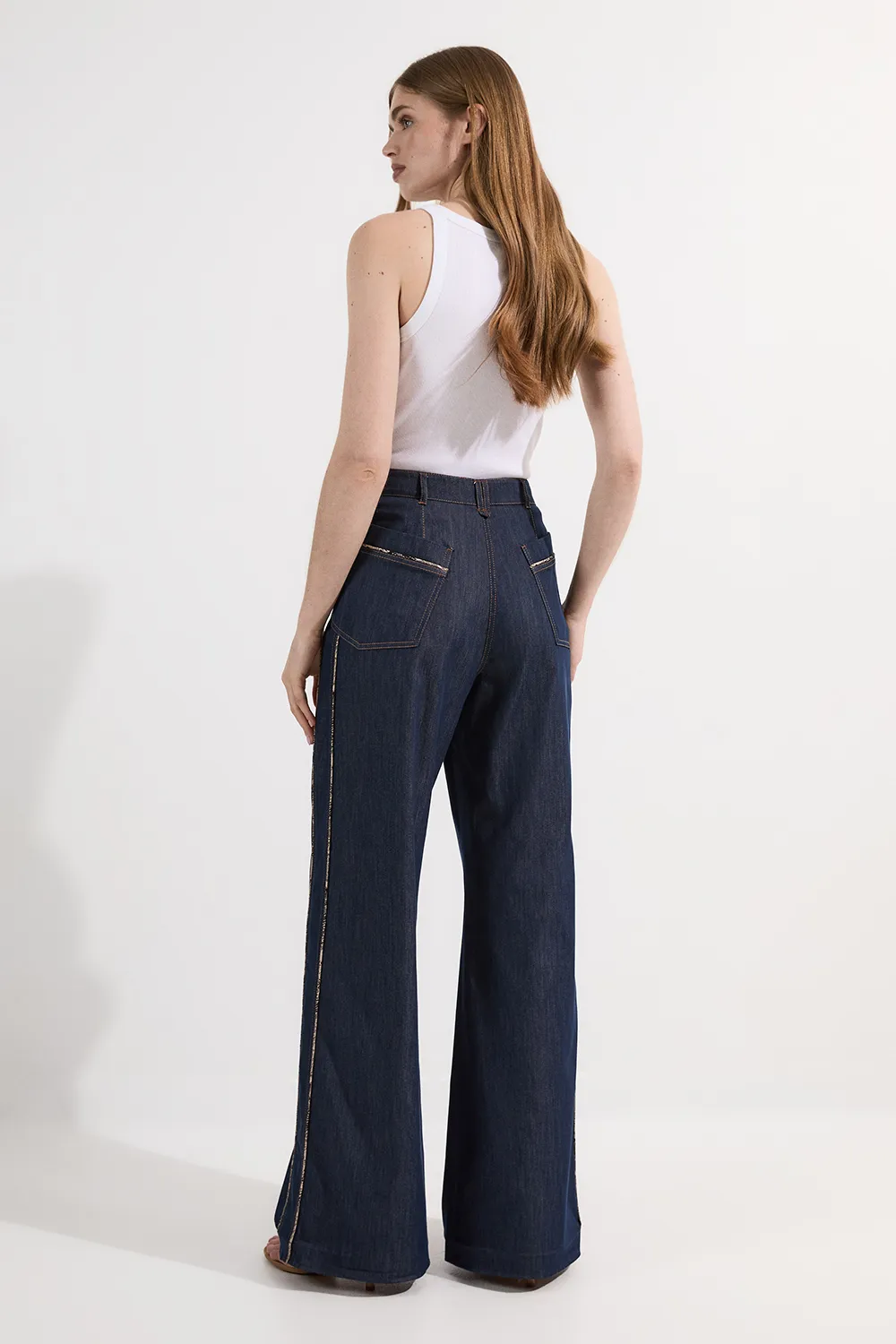 Archive Collection - Tailored Denim Belted Pocket Detail Wide Leg Pants BKK25292