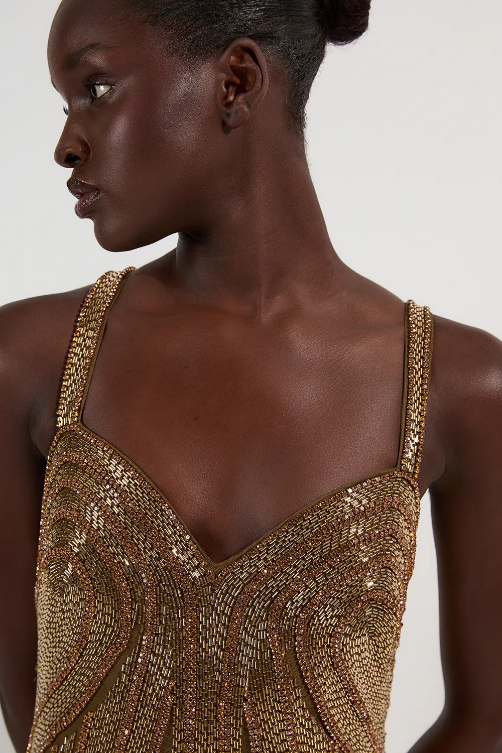 Petite Beaded Contour Sweet Heart Neckline Woven Maxi Dress BKK25320