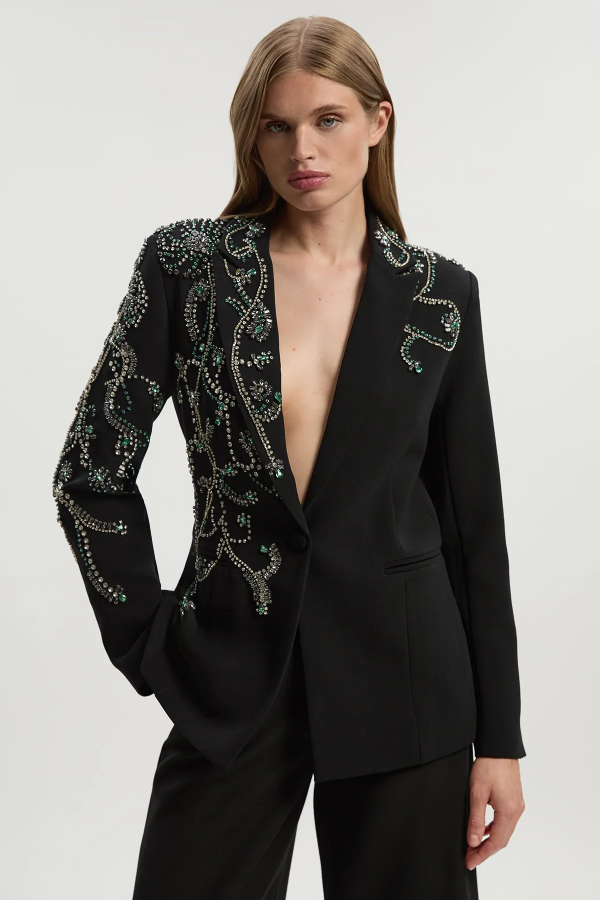 Crystal Embellished Tailored Single Breasted Blazer BKK25336