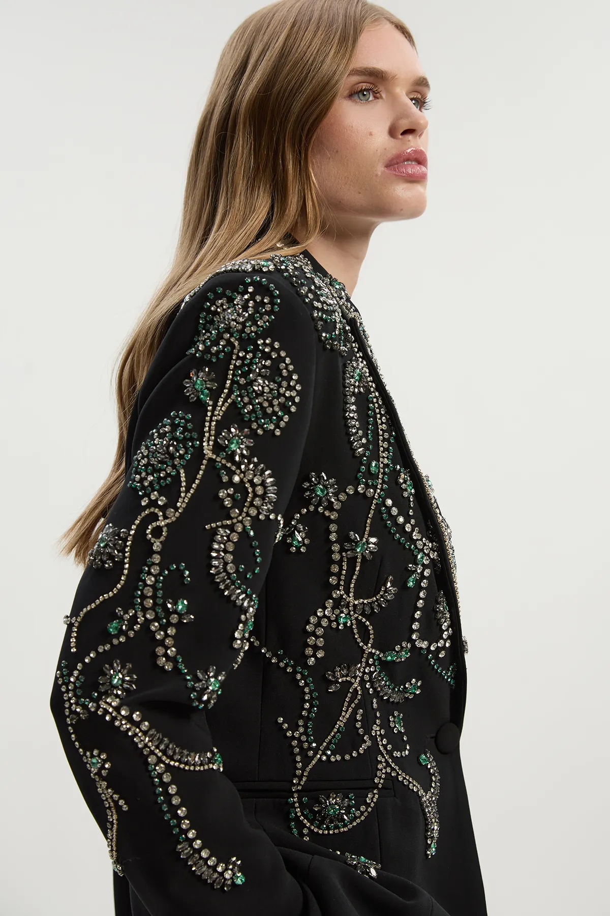 Crystal Embellished Tailored Single Breasted Blazer BKK25336